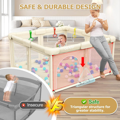 OCATO Baby Playpen Play Pen: Foldable Playpen for Babies and Toddlers Playard for Indoor Outdoor Activity Center Game Fence Safety Area Toddler Play Pen for Babies 6-12 Months Baby Gifts (50" × 50")