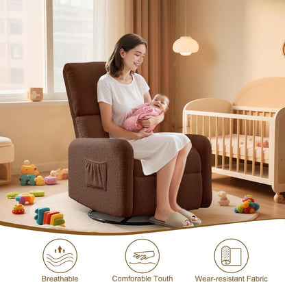 Korser 360° Rocking Chair, Nursery Rocker Chair with Side Pockets, Glider Nursing Chair with Steel Structure Base, Small Chair for Small Spaces, Sherpa Swivel Accent Chairs for Living Room, Nursing