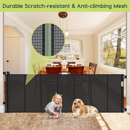Reinforced 80 Inch Retractable Baby Gate Extra Wide Baby Gate for Wide Openings, Indoor/Outdoor Retractable Dog Gate for Doorway, Mesh Dog Gate Indoor Prevent Babies/Pets from Crawling Under, Black