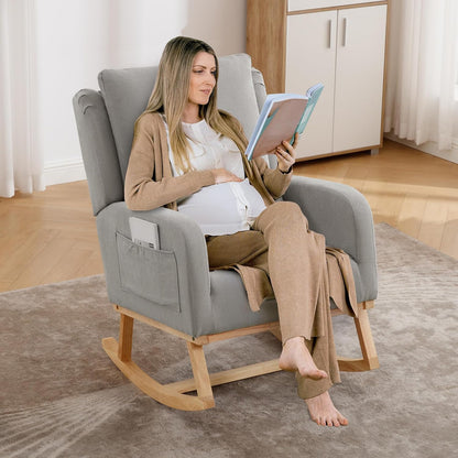 HCHAIRH Rocking Chair Nursery, Sherpa Nursing Rocking Chairs, Upholstered Nursery Glider Rocker for Mom Nursery Morden Accent Rocking Chair Pillow for Living Room,Bedroom,Teddy Light Grey