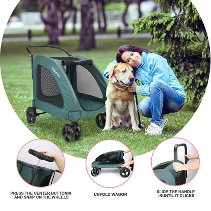 Large Dog Travel Stroller with 4 Heavy Duty Wheels Pet Stroller with Adjustable Handle - Double Doggie Capacity Jogger Wagon with Back Front Door for Small Medium Large Dogs (Dark Light Gray)