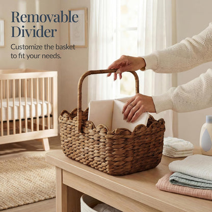 Best Choice Products Baby Diaper Caddy Organizer, Large Portable Handmade Nursery Basket w/Removable Divider & Handles, Handwoven Changing Table Storage Bin for Nursery Organization - Chestnut
