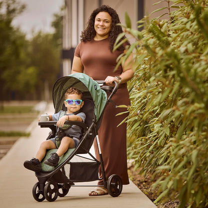 Evolur Breeze Stroller in Green, Adjustable Backrest & Canopy, Compact Fold Lightweight Baby/Toddler Stroller with Storage Basket