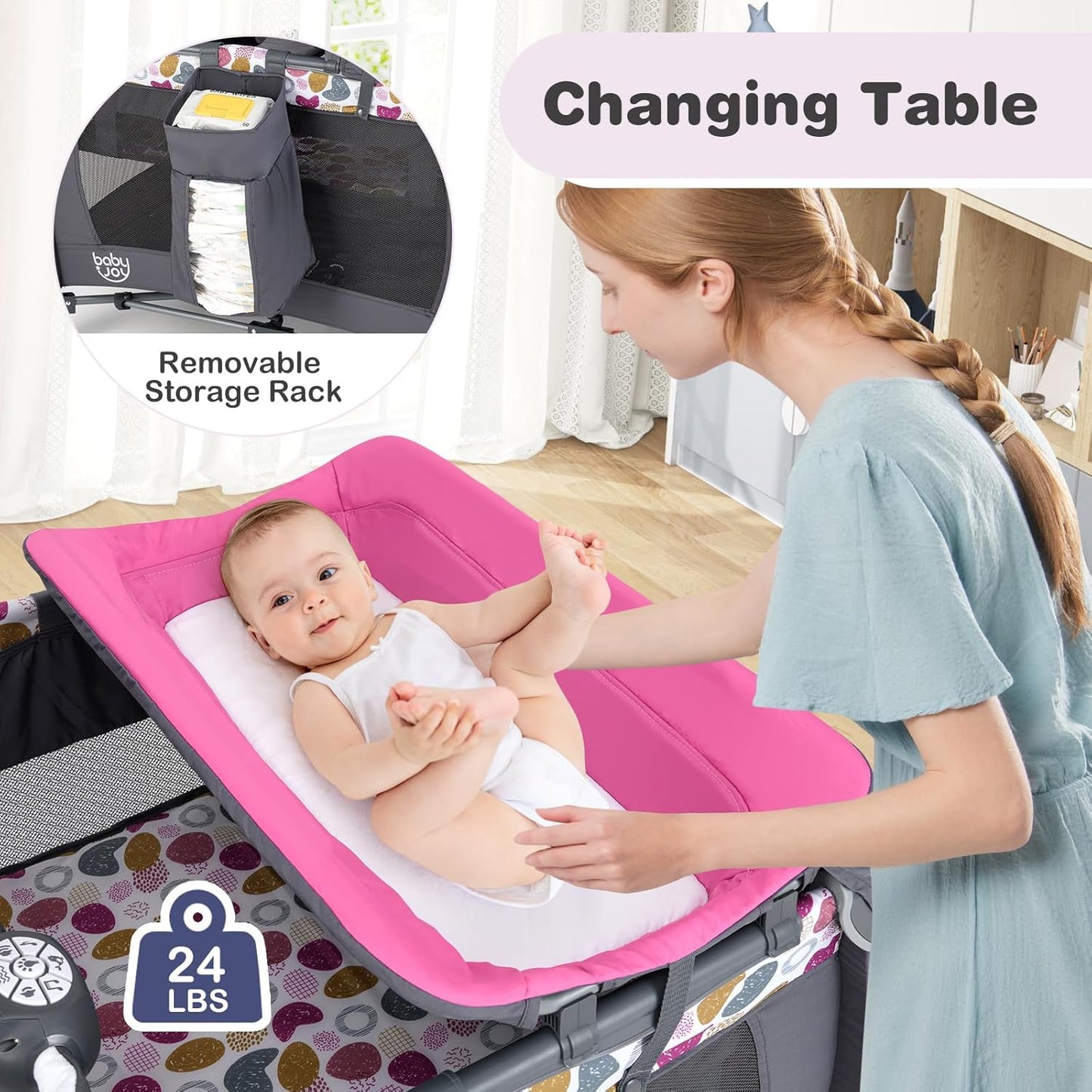 BABY JOY 5 in 1 Pack and Play, Portable Nursery Center Baby Playard w/Bassinet & Diaper Changing Table, Bag, Infant Bassinet Crib Activity Center for Baby Toddlers Indoor Outdoor (Royal Blue, Classic)