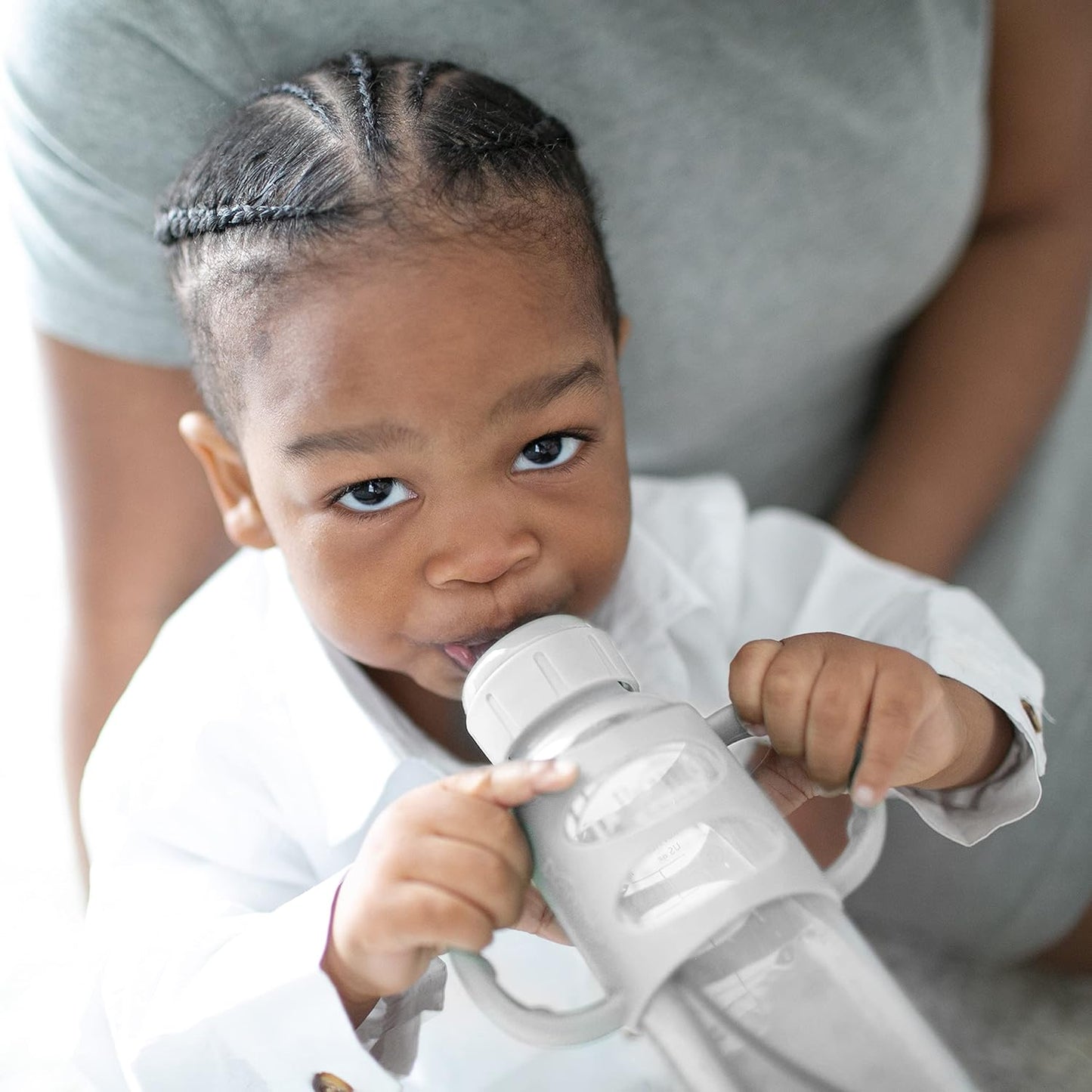 Dr. Brown's Milestones Narrow Sippy Spout Bottle with 100% Silicone, Easy-Grip Handles and Soft Sippy Spout, 8oz/250mL, Light Pink and Ecru, 2-Pack, 6m+
