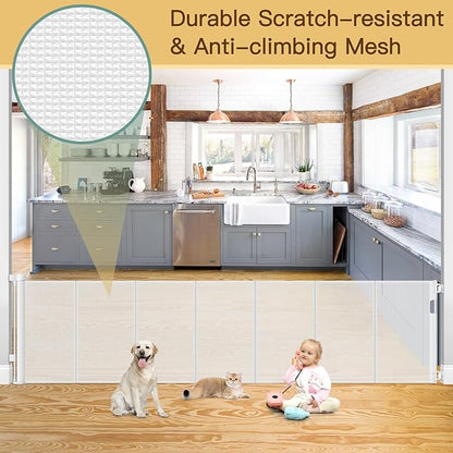 Reinforced 159 Inch Extra Wide Child Gates for wide Openings, Indoor/Outdoor Retractable Fence/Barrier/Blocker/Screen for Baby and Pet, Bottom Anti-crawl Extra Long Baby Gate for Large Openings, White