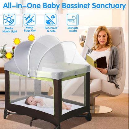 Bassinet Mosquito Net Cover - Half-Blackout Mosquito Net for Baby Crib & Bedside Sleeper, Breathable Crib net with 2-Way Zipper, Sun-Blocking Baby Mosquito Net Cover (Gray-Small)
