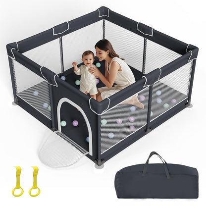 Grobeybees Playpen for Babies and Toddlers, Small Baby Playpen, Playard with Bag, Indoor & Outdoor Play Pen, Sturdy Safety Baby Play Yard with Soft Breathable Mesh(Black, 36x36 inches)