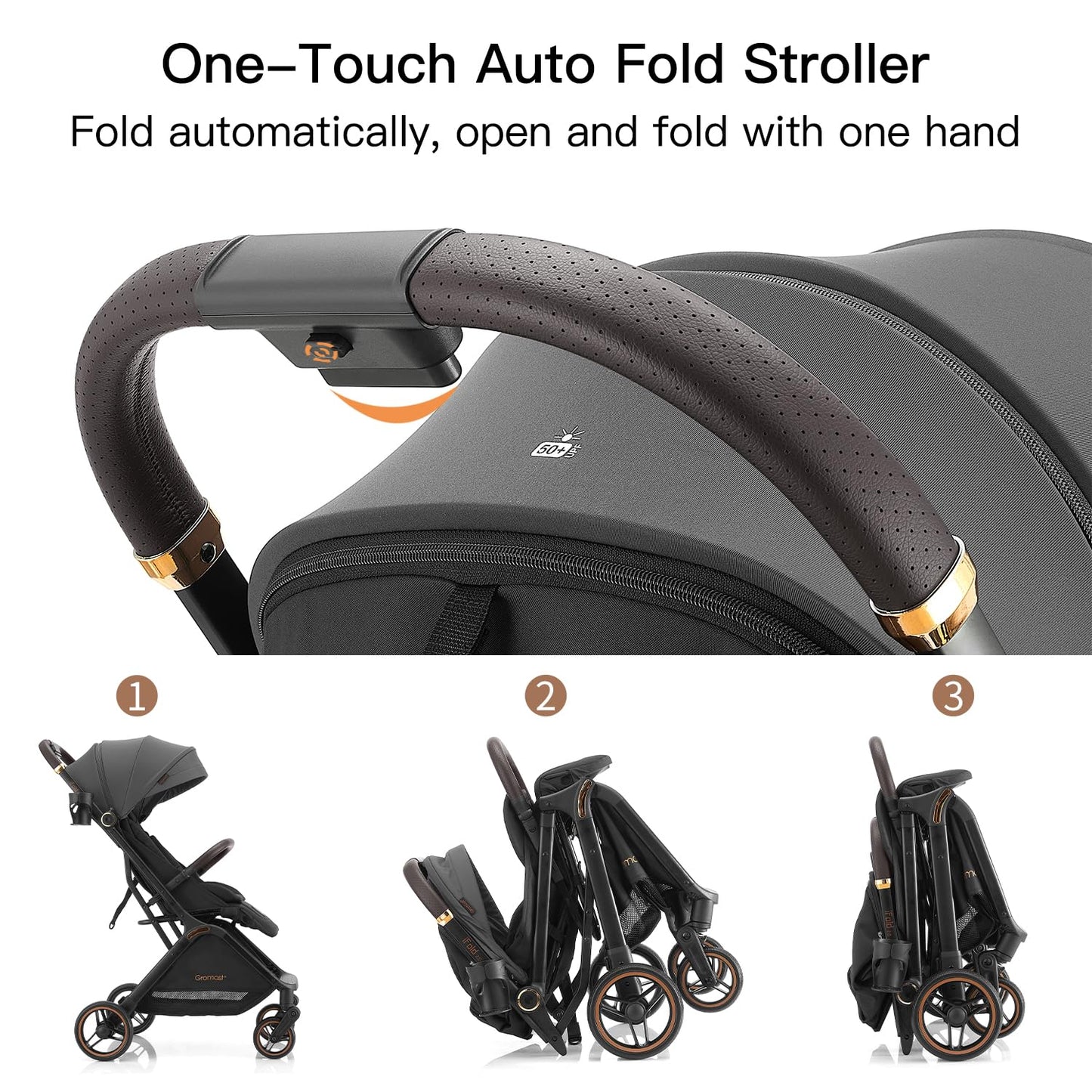 Gromast Gravity Folding Baby Stroller - Portable Travel Toddler Stroller w/Adjustable Backrest, Canopy & Cup Holder, Lightweight and UV Protected, One-Hand Automatic Folding - Green