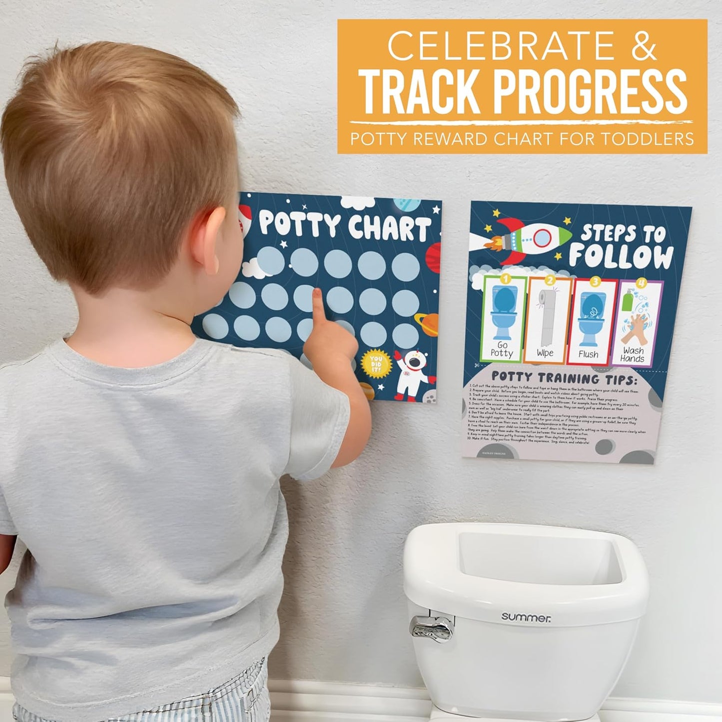 Hadley Designs Potty Training Chart for Toddlers Boys -10 Sticker Potty Chart for Toddlers Boys, 8.5x11" Potty Training Sticker Charts for Toilet Success, Monster Truck Toddler Reward Chart for Kids