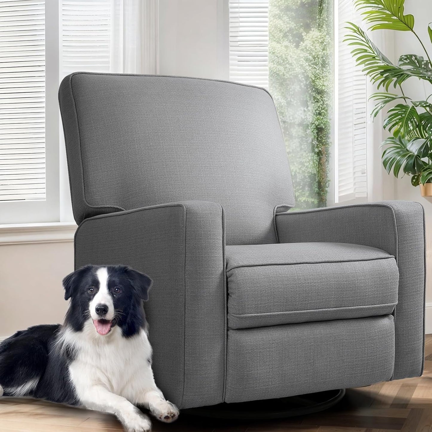 Swivel Rocker Recliner Chair for Adults, High Back Fabric Recliner with Deep Seat, Manual Glider for Living Room & Nursery, Grey