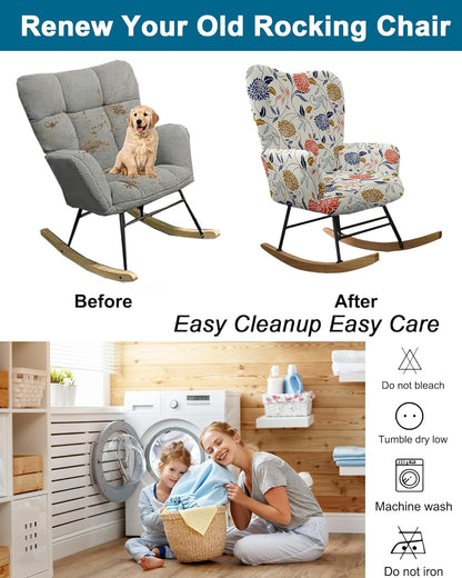 CRFATOP Jacquard 1 PC Nursery Rocking Chair Recliner Covers Upholstered Glider Rocker Banquet Armchair Slipcover Stretch Accent Chairs Furniture Protector for Living Room Bedroom Offices,Green