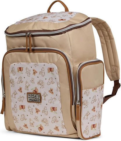 Disney Diaper Bag Backpack with Changing Pad Winnie the Pooh – 16” Nylon Baby Bag for Parents, Insulated Bottle Holders, Multiple Storage Pockets