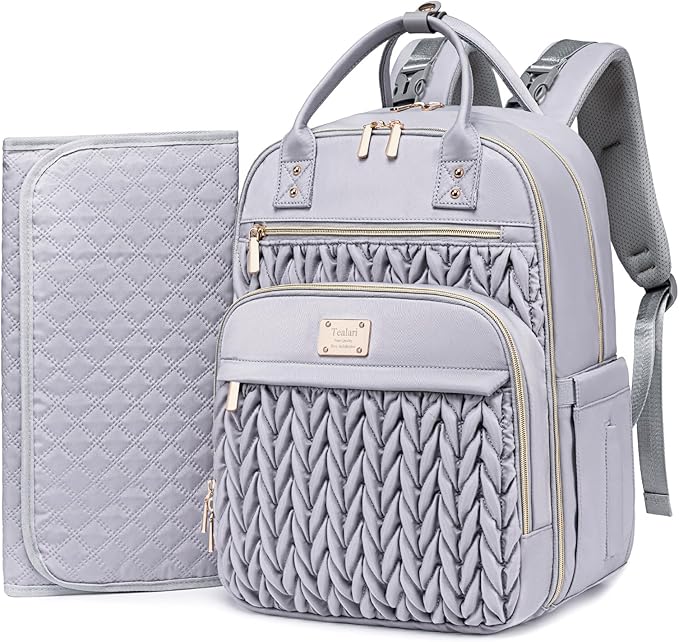 Tealari Diaper Bag Backpack,Stylish Baby Diaper Bag,Waterproof Travel Diaper Backpacks Baby Bags with Changing Pad,Stroller Straps,Insulated Pockets (Gray)