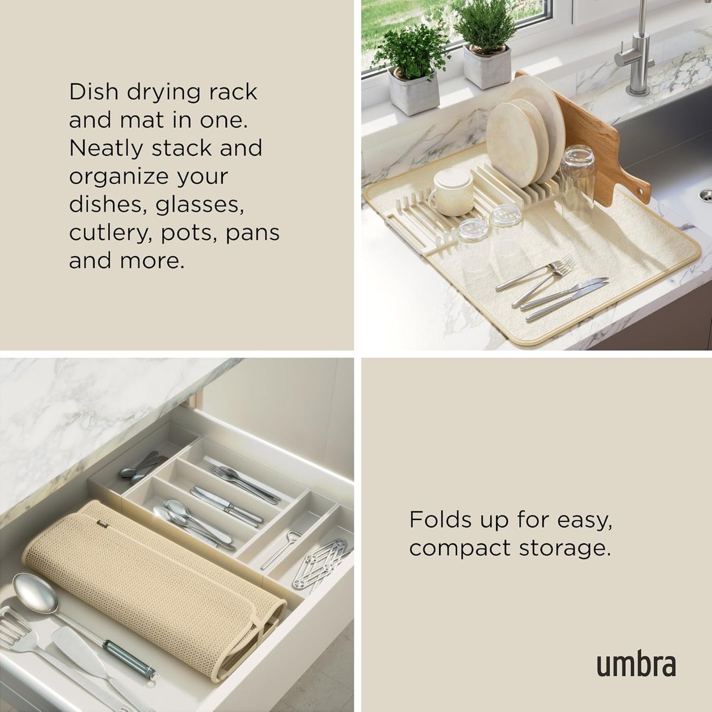 Umbra Udry Dish Rack and Microfiber Drying Mat – Space-Saving Design Folds Up for Easy Storage, Mini Rack, Gray