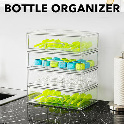 SpaceAid Bottle Storage Organizer Baby - Acrylic Bottles Station Organizer Container, Stackable Clear Drawers for Countertop, Vanity, Bathroom, Cabinet, Pantry Organization, 5 Pack, 2S2M1L, 15.4" H