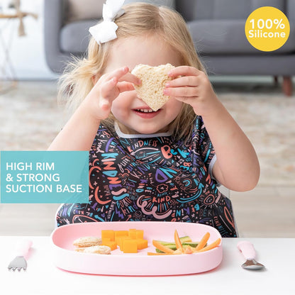 Bumkins Toddler and Baby Suction Plate, Divided Grip Dish for Babies and Kids, Baby Led Weaning, Feeding Supplies, Sticks to Tables and Highchairs, Platinum Silicone, for Chidren 6 Months, Gray