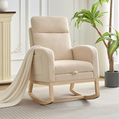 Rocking Chair Nursery, Nursing Rocking Chairs with Foot Rest for Mom Nursery,Rocker Glider Chair with High Backrest for Living Room, Bedroom, Upholstered Lounge Chair with Solid Wood Base for Relaxin