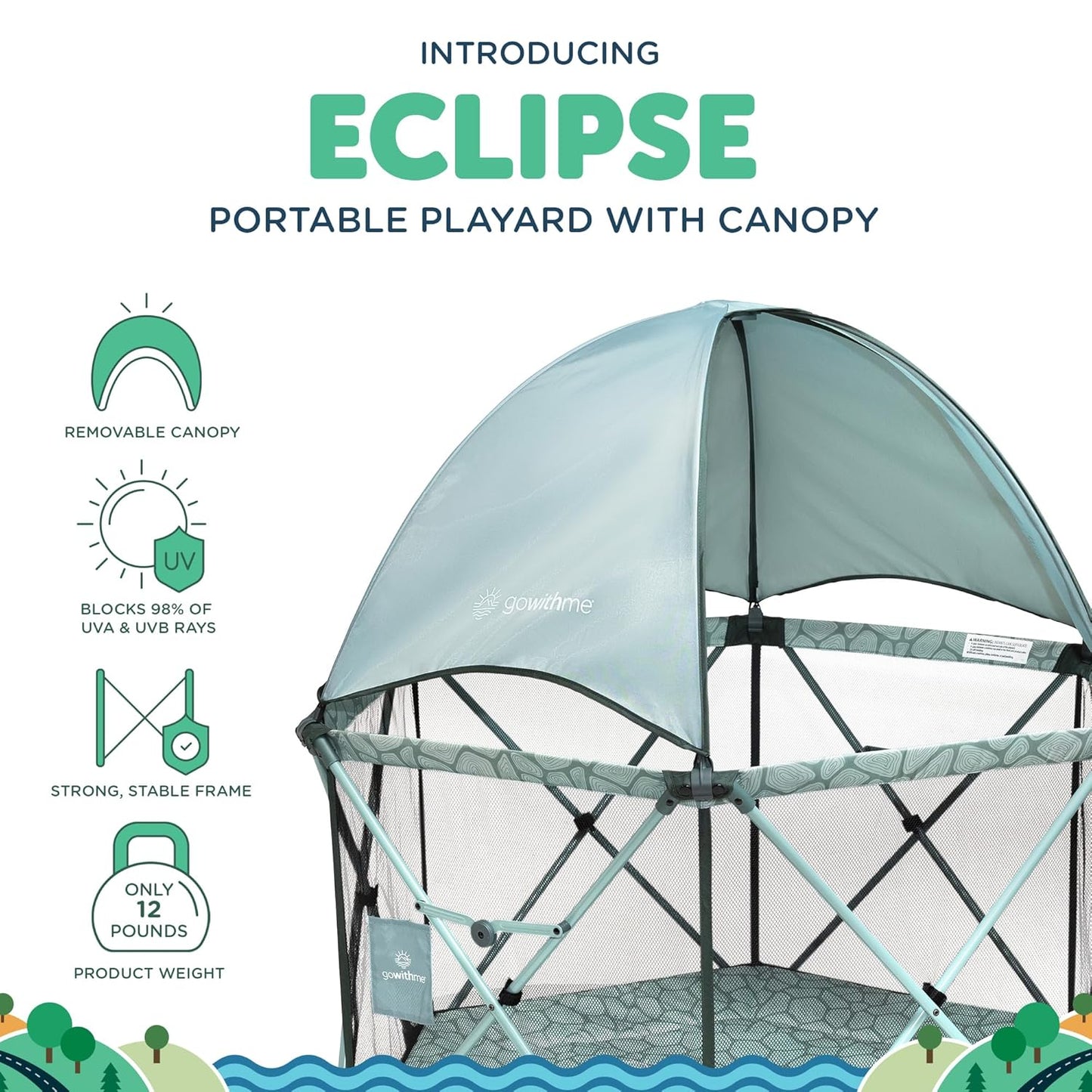 Baby Delight Go With Me Eclipse Mesh Portable Playard | Playpen | Sun Canopy | Indoor and Outdoor | Watercolor Stripe Base