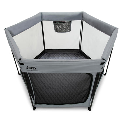 Jeep Hexagon Pop Up Play Yard with Removable Canopy | Ideal for Indoor and Outdoor Use, Olive Green