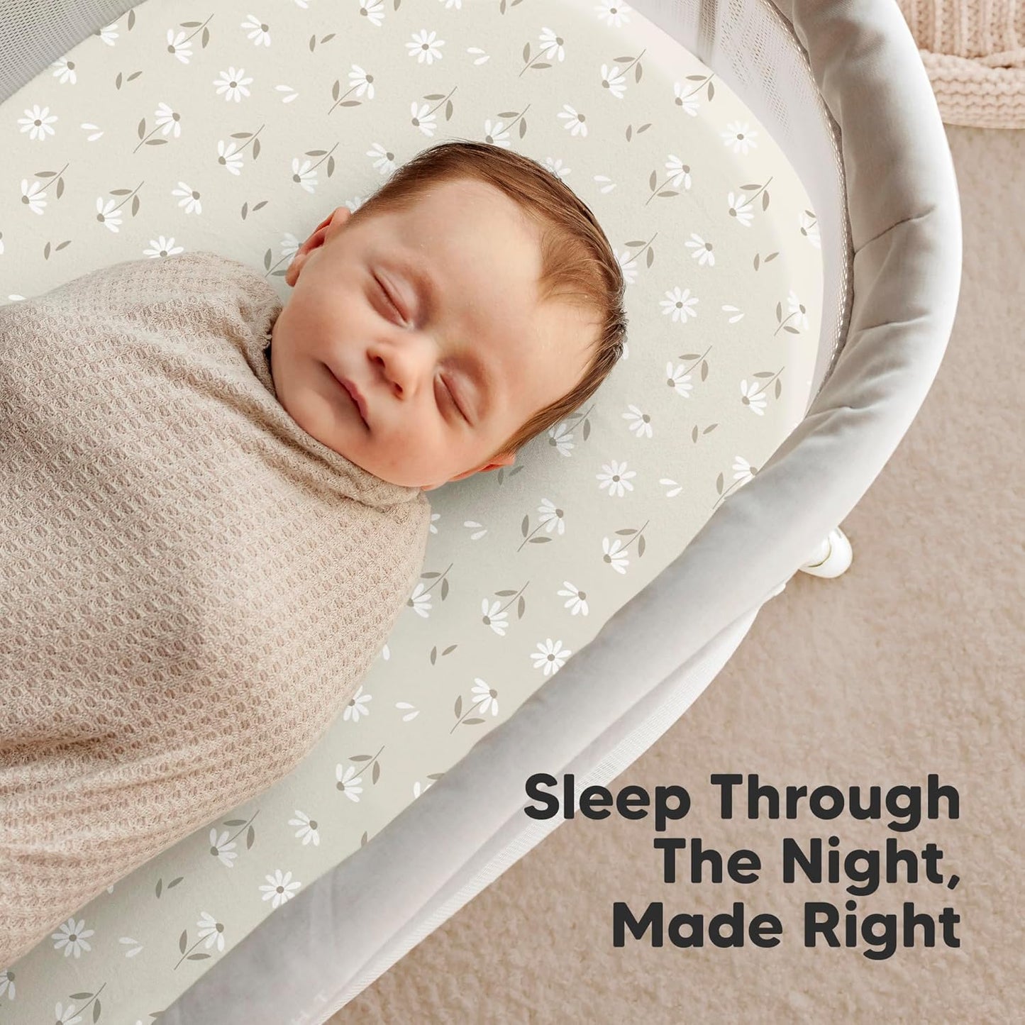 2-Pack Organic Bassinet Sheets for Girls, Boys - 100% Cotton Bassinet Mattress Sheets Compatible with Halo Bassinest Swivel Sleeper, Graco, Baby Delight, Chicco, Unisex Fitted Bassinet Sheets (Elly)