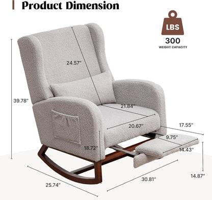 HCHAIRH Rocking Chair Nursery, Nursery Rocking Chairs with Foot Rest, Comfy Fabric Glider Rocker Nursing Chair with High Back for Nursing, Living Room, Bedroom, Beige