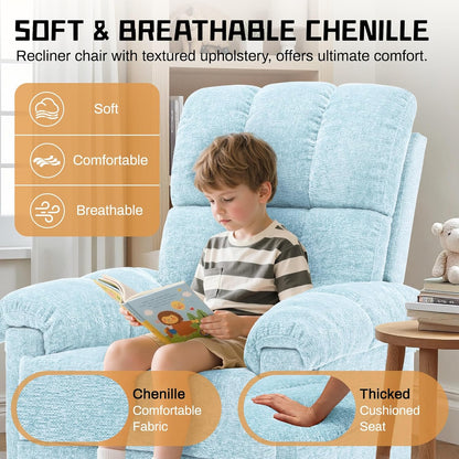 Korser Recliner Chair, Swivel Rocker Recliner Chair for Adults, Small Recliners for Small Spaces, Upholstered Manual Recliner with Side Pockets, Nursery Rocking Chair for Living Room, Chenille, Beige