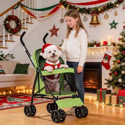 MoNiBloom 4 Wheels Pet Stroller, Easy-Fold Puppy Cage Jogger Stroller with Sun Cover, Pad and Rear Storage Bag, Breathable and Visible Mesh for Small/Medium Pets up to 22 lbs, Black