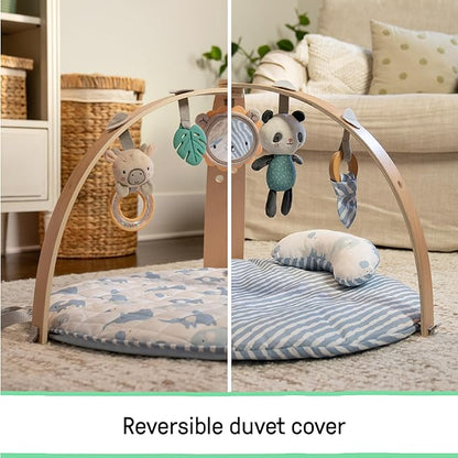 Ingenuity Cozy Spot Reversible Duvet Baby Play Gym & Play Mat with Wooden Toy bar - Elephant March (Neutral Safari), Newborn and up