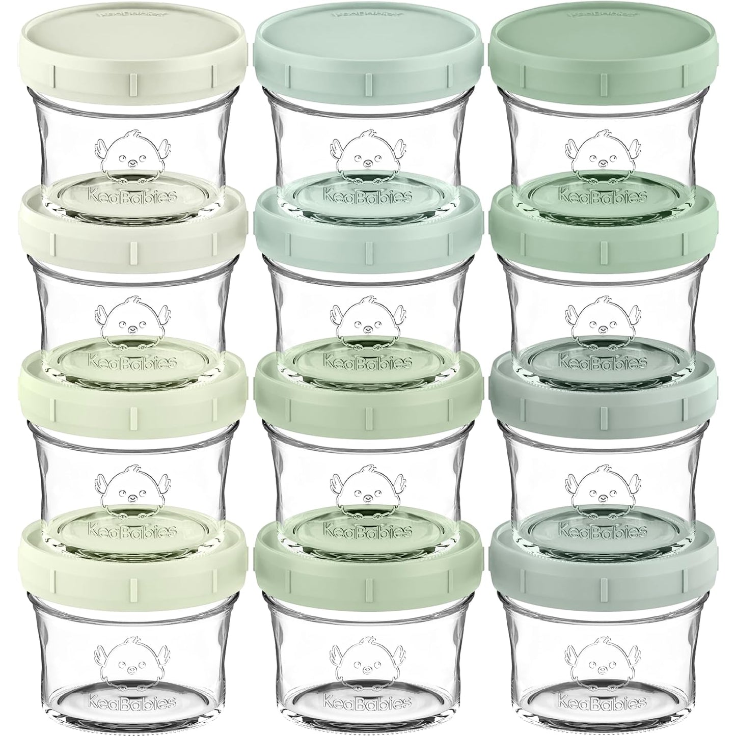 KeaBabies 12pk 4oz Glass Baby Food Containers with Lids - Leak-Proof, Microwavable Small Glass Jars, Baby Purees & Toddler Snack Storage Containers, BPA-Free, Dishwasher & Freezer Safe (Nord)