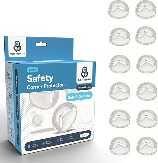 Baby Proof Me 12 Pack Large Table Corner Protector for Baby & Toddlers, Clear Corner Guards & Edge Protectors, Furniture Corner & Edge Safety Bumpers, Baby Proofing for Sharp Edges, Strong Adhesive