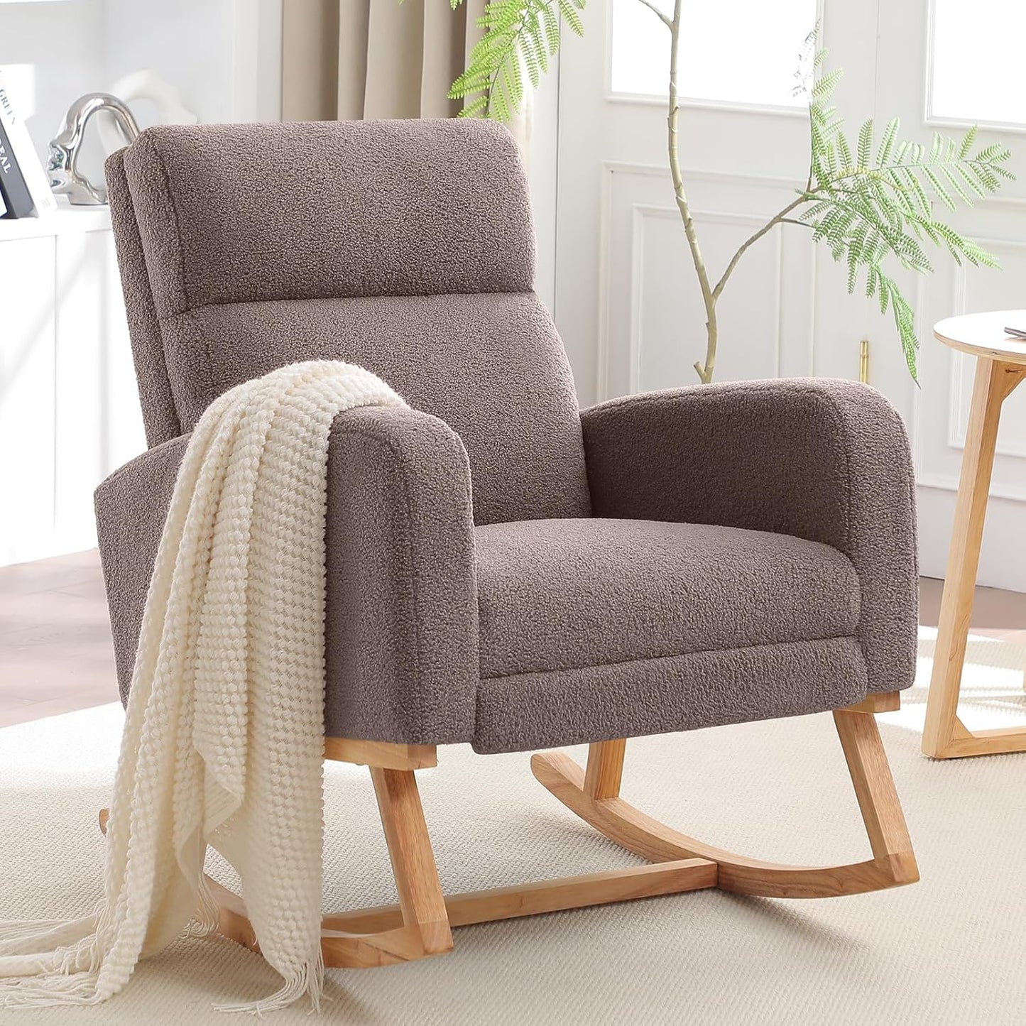 HCHAIRH Rocking Chair Nursery, Nursing Rocking Chairs with Foot Rest for Mom Nursery, Glider Rocker Chair with Footrest and High Backrest for Living Room, Bedroom, Beige