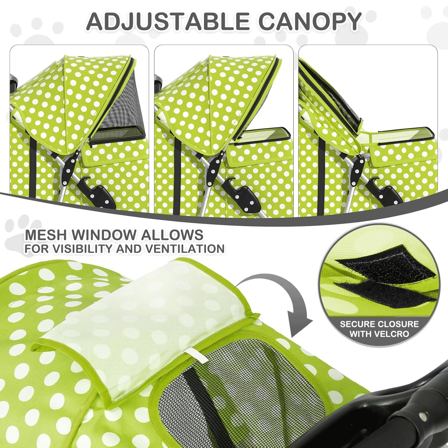 MoNiBloom Foldable Pet Stroller with Weather Cover, 3 Wheels Pet Strolling Cart for Small/Medium Dogs and Cats with Storage Basket and Cup Holder, Breathable and Visible Mesh for All-Season, Black
