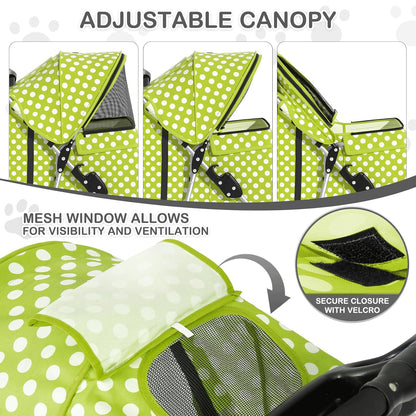 MoNiBloom Foldable Pet Stroller with Weather Cover, 3 Wheels Pet Strolling Cart for Small/Medium Dogs and Cats with Storage Basket and Cup Holder, Breathable and Visible Mesh for All-Season, Black