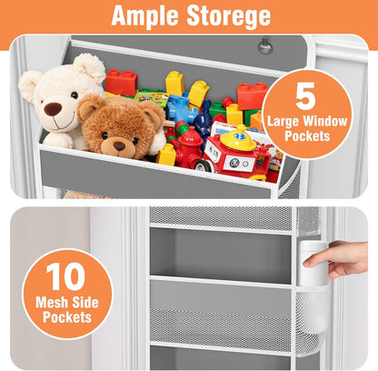 WISELIFE Over The Door Organizer Storage 4 Shelves Large Capacity Hanging Bedroom Storage Solution with 6 Side Pockets for Dorm Bathroom Pantry Nursery and Baby Essentials Holds up to 40 Lbs (Black)