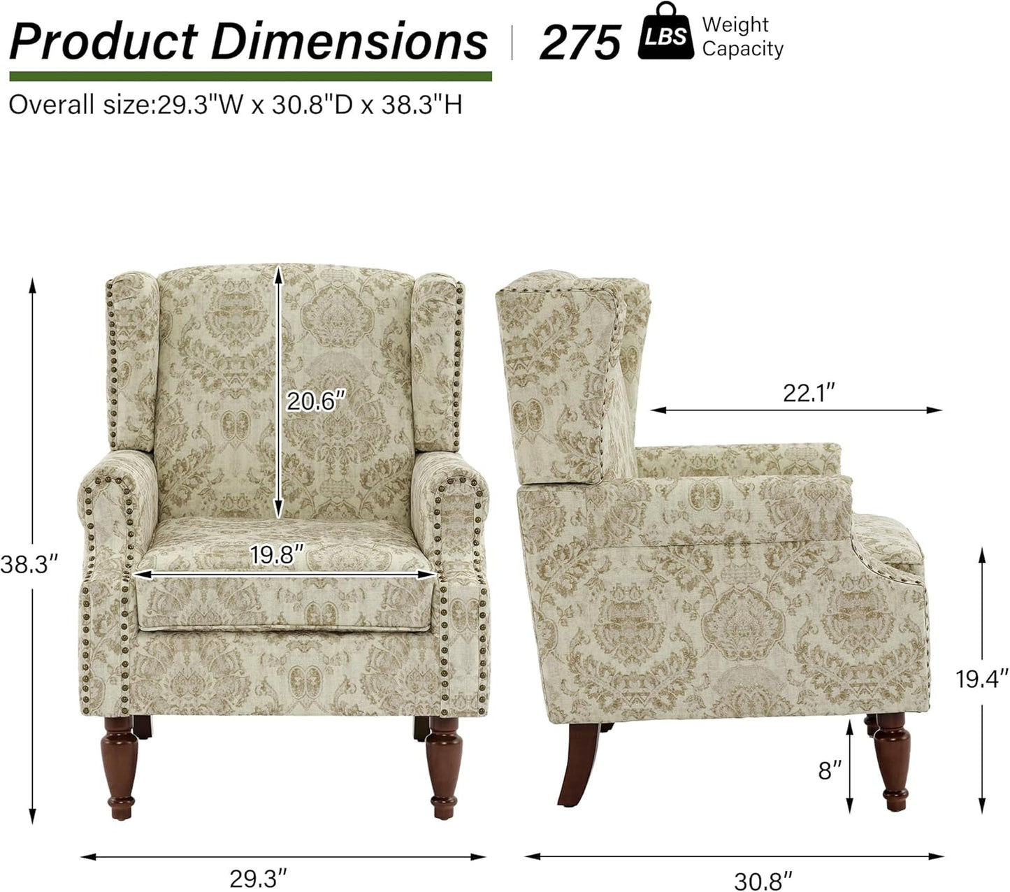 Swivel Rocker Recliner Chair, Manual Nursery Glider Recliner, Floral Fabric Wingback Accent Chair with Adjustable Backrest & Footrest for Small Spaces Living Room Bedroom (Plants Floral, Set of 1)