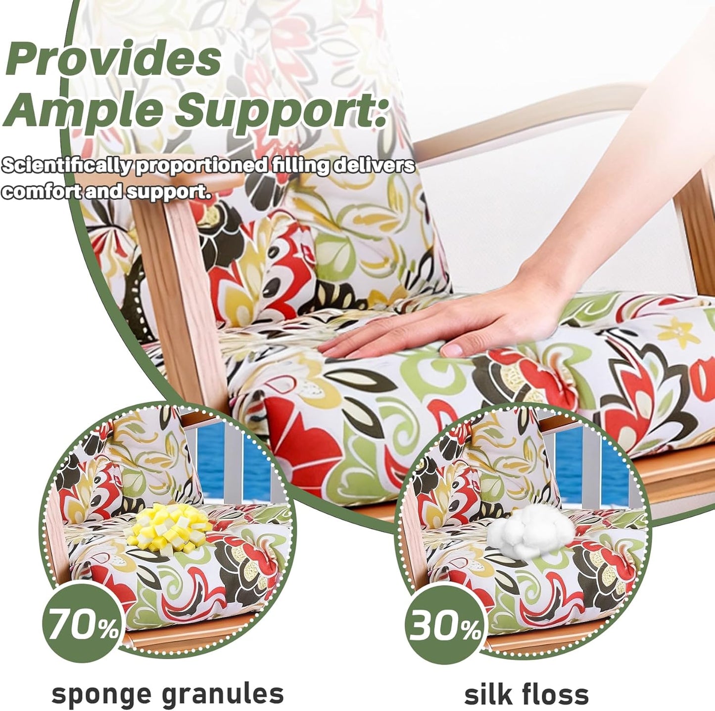 Rocking Chair Cushion with Ties Non-Slip Outdoor Rocking Chair Cushion Set Waterproof Fade-Resistant Porch Garden Patio Glider Rocker Cushions