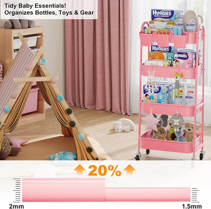 3 Tier Heavy Duty White Metal Rolling Cart with Lockable Wheels, Three Tier Roller Book Snack Cart, Utility Storage Organizer Carts for Kitchen, Bathroom, Garage, Baby Diaper, Craft, Art, Teacher
