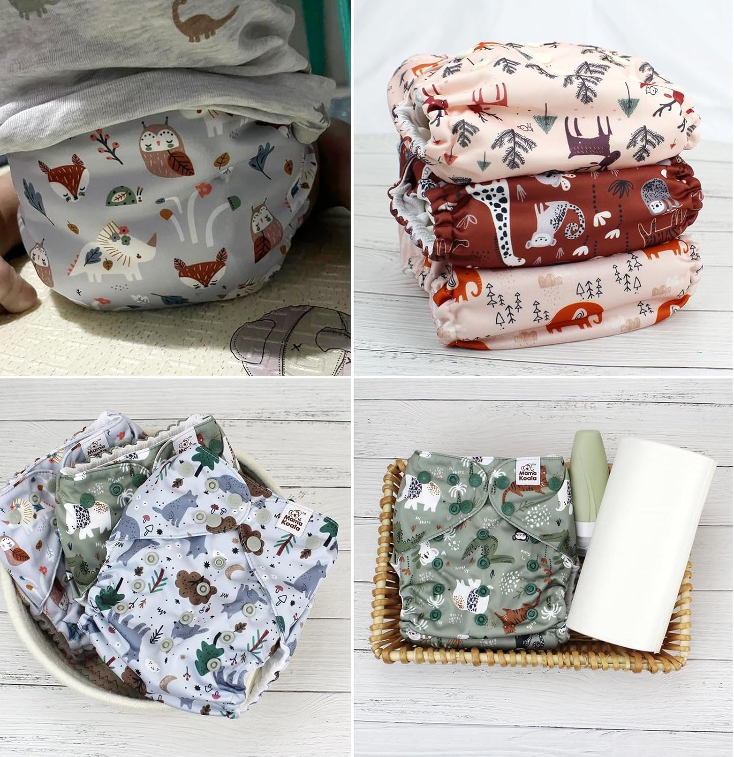 Mama Koala 3.0 Pocket Cloth Diapers for Babies with AWJ Lining, 6 Pack with 6 4-Layer Natural Cloth Diaper Inserts - Reusable and Washable Pocket Diapers(Hardworking Bees) - Colors B