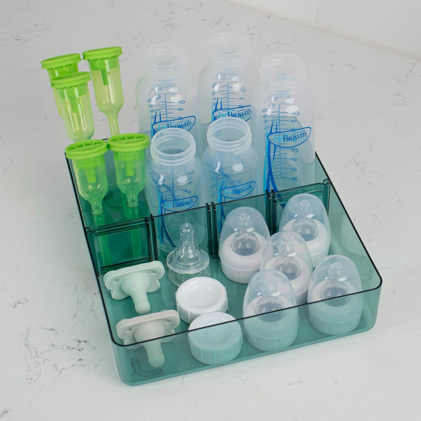 Dr. Brown's Baby Bottle Storage Tray with Customizable Compartments, Store and Organize Bottles, Parts, and Accessories, BPA-Free