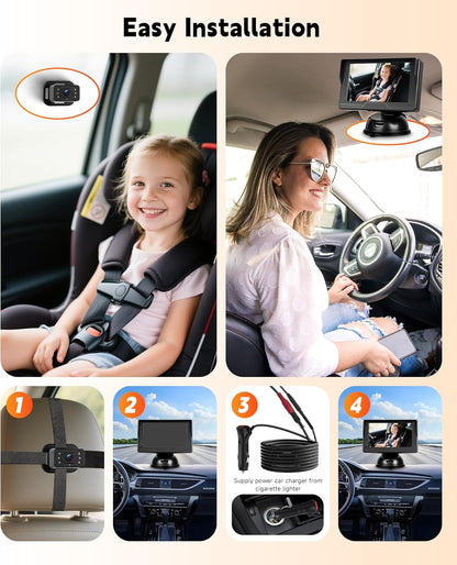 Rimoody Baby Car Camera for Backseat, 4.3'' HD Display Baby Car Mirror with Night Vision Feature, Wide View Angle, Reusable Sucker Bracket, Easy Install 360° Adjustable Display