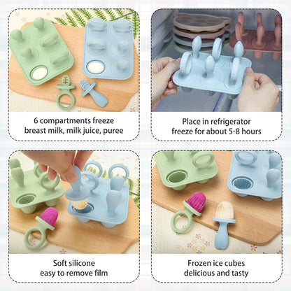 Silicone Toddlers Popsicle Molds with Sticks, 2Packs Mini Popsicles Molds for Baby Breastmilk Popsicle Molds for Teething Relief, Frozen Treats Maker Popsicle Maker Ice Pop Mold for Babies Kids