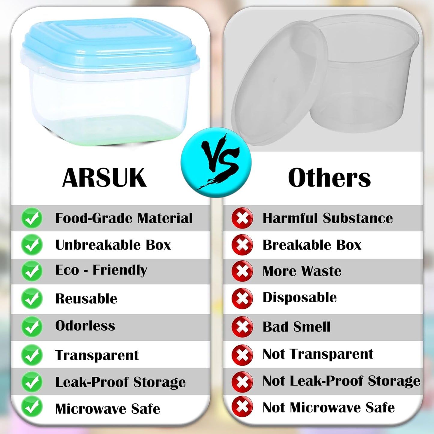 ARSUK Baby Food Containers (4oz/120ml, 8 Pack) - Small Plastic Containers with Lids - Toddler Snack Containers - Reusable Freezer Safe Food Storage Jars - BPA-Free, Leakproof & Microwave Safe
