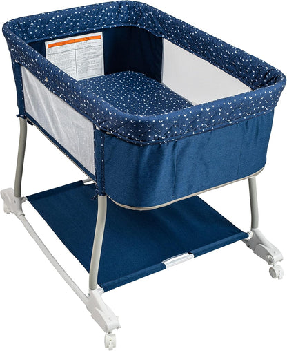 Multi Function Baby Crib Bedside Sleeper Newborn Rocking Bassinet for Infant and Toddler with Wheel Base Portable and Adjustable(Navy Blue)