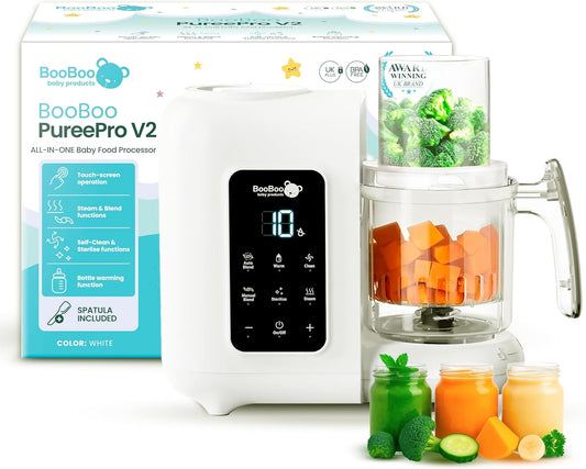 BooBoo Baby PuréePro V2 5-in-1 Baby Food Maker - Multifunctional Puree Blender, Auto Cooking & Grinder Chopper - Baby Food Processor with Steamer, Bottle Warmer, Sterilizer & Self Cleaning Operation