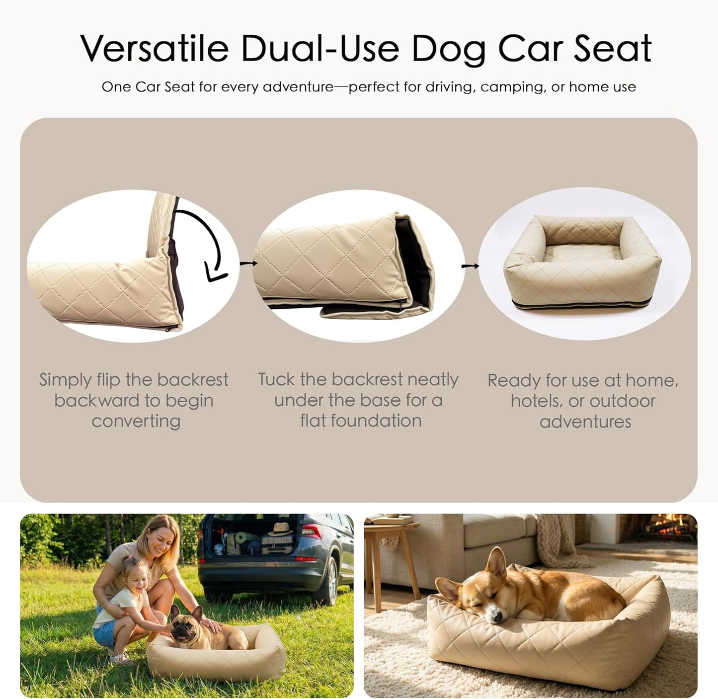 Microfiber Leather Dog Car Seat for Small & Medium Dogs, Waterproof Pet Car Seat with Washable Pee Pad, Scratch & Fur Resistant, Foldable Dog Bed for Home & Travel, Non-Slip Design, Matte Gray