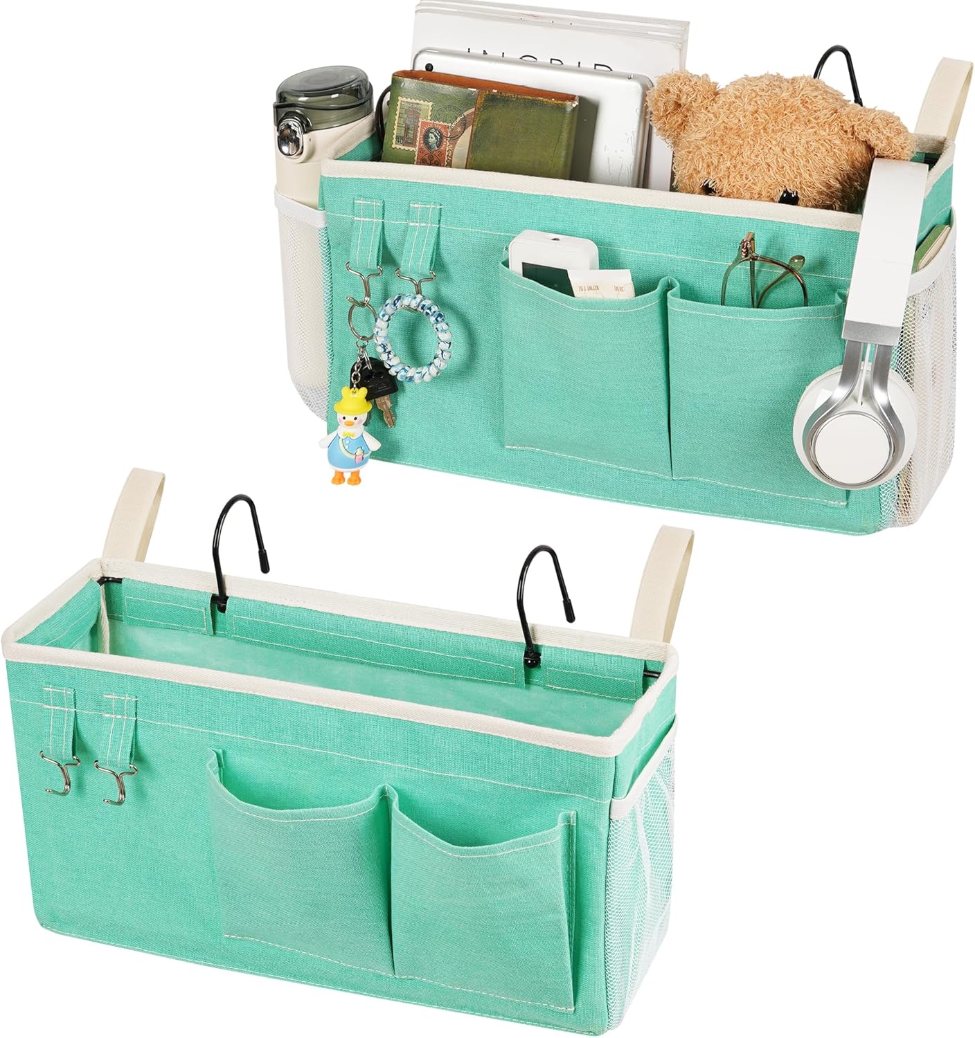 Loghot Bedside Caddy/Bedside Storage Bag Hanging Organizer for Bunk and Hospital Beds,Dorm Rooms Bed Rails,Can be Placed Glasses,Books,Mobile Phones,Keys (White)