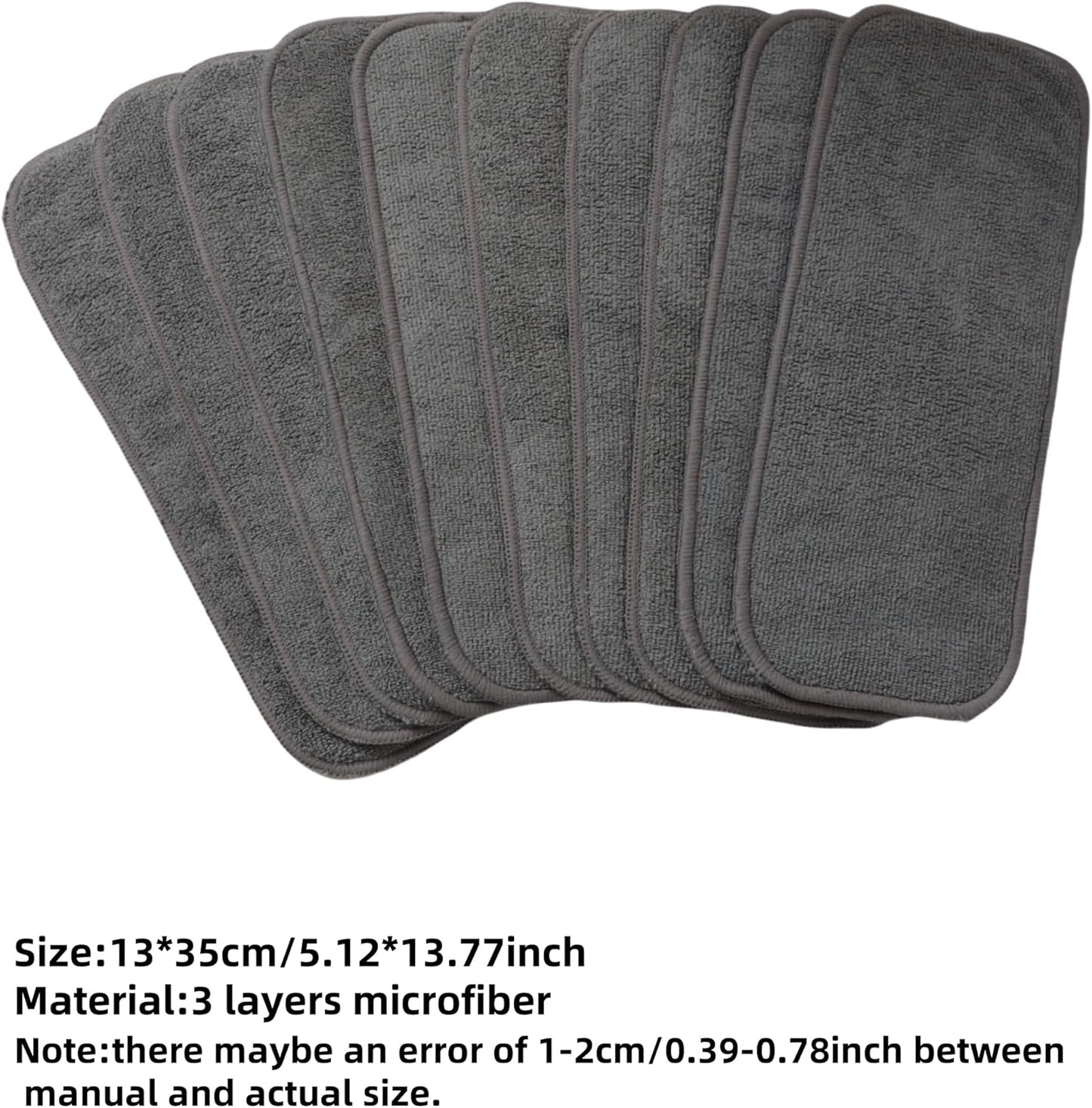10pcs Reusable Soft 3 Layers Inserts for Baby Cloth Diaper,High Absorbing Washable Liners (10pcs-Grey Inserts)