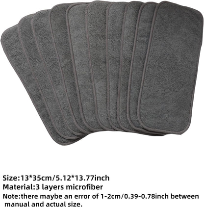10pcs Reusable Soft 3 Layers Inserts for Baby Cloth Diaper,High Absorbing Washable Liners (10pcs-Grey Inserts)