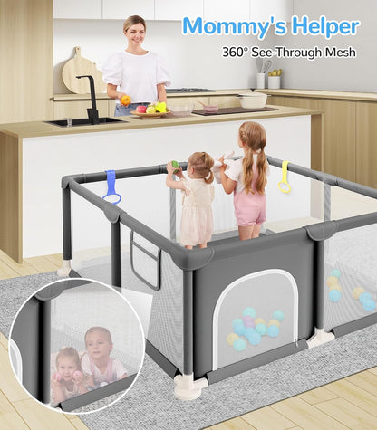 Dripex Baby Playpen, 47"x47" Small Playpen for Babies, Enhanced Safety Baby Play Yard for Indoor & Outdoor, Infant Play Pen with Soft Breathable Visible Mesh, Anti-Fall Design & Easy Setup, Grey